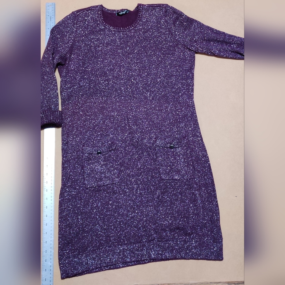 Daisy Fuentes Sparkling  Metallic Purple Long Sleeve Dress
